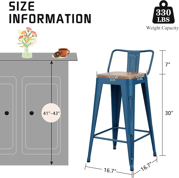 Alunaune 30" Metal Bar Stools Set of 4 Counter Height Barstools, Industrial - Image 2