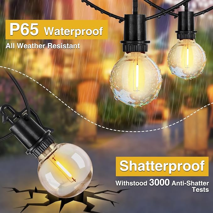 ZJOJO Solar Outdoor String Lights Waterproof, 50FT G40 Globe Patio Lights - Image 6