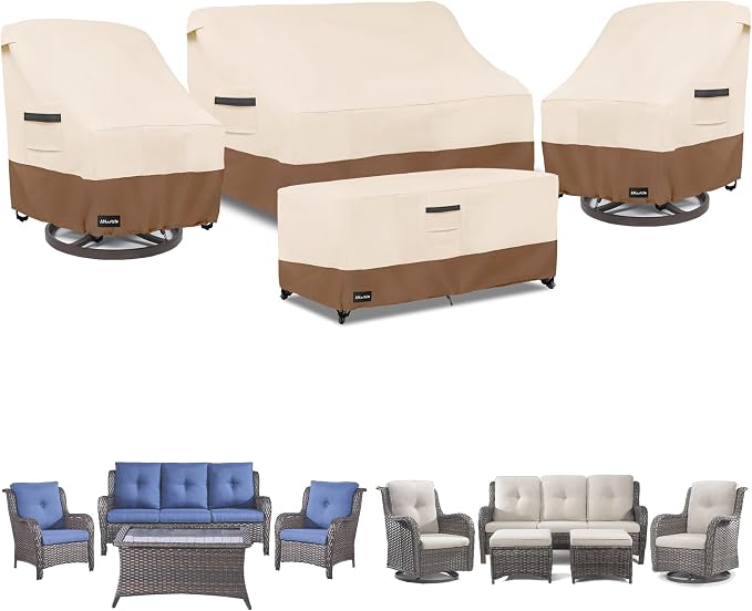 Patio Furniture Covers 4 Piece Set, 600D Waterproof Heavy Duty Outdoor by PatioFurnitureCovers