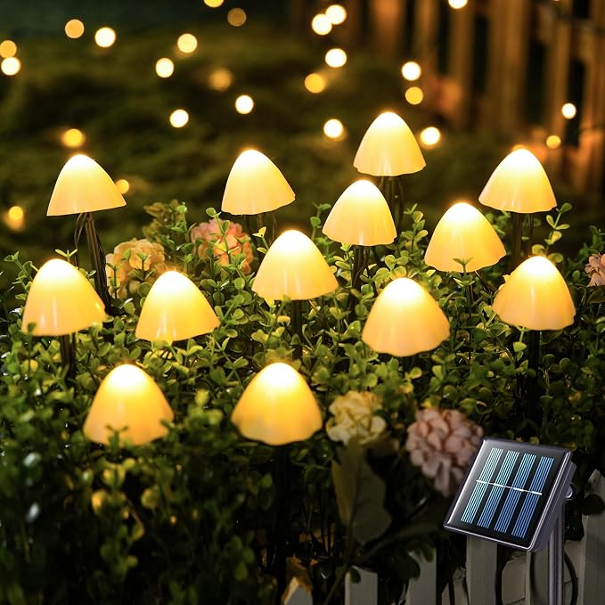 JMEXSUSS Solar Mushroom Lights for Outside, 20 LED 36FT Solar String Lights by JMEXSUSS