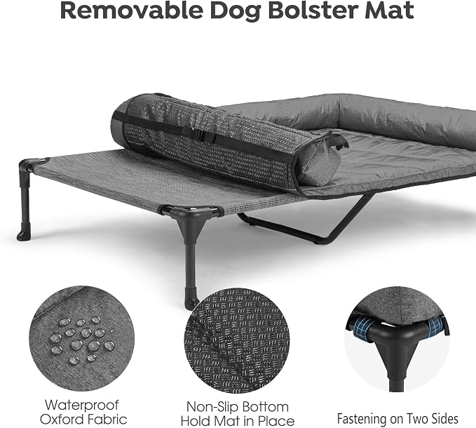 Veehoo Cooling Elevated Dog Bed Add Removable Waterproof Bolster Cushion Mat - Image 4