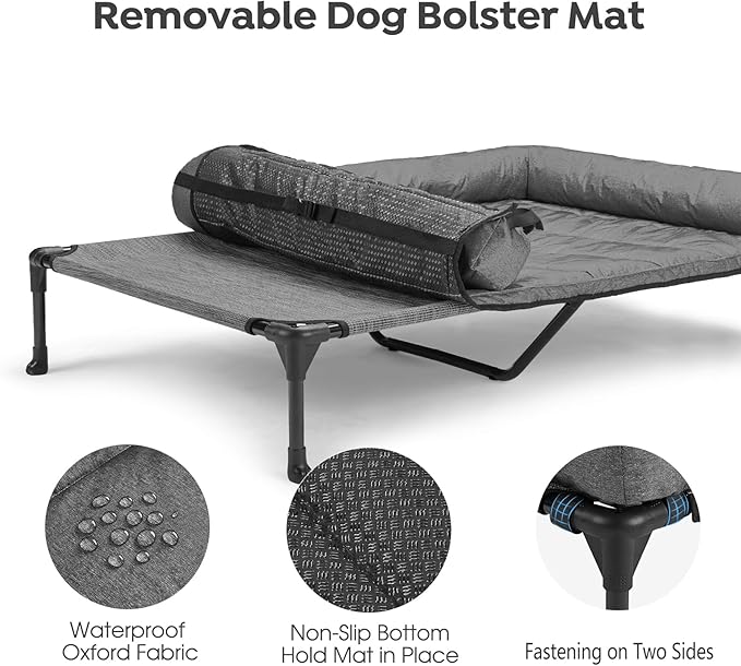 Veehoo Cooling Elevated Dog Bed Add Removable Waterproof Bolster Cushion Mat - Image 4