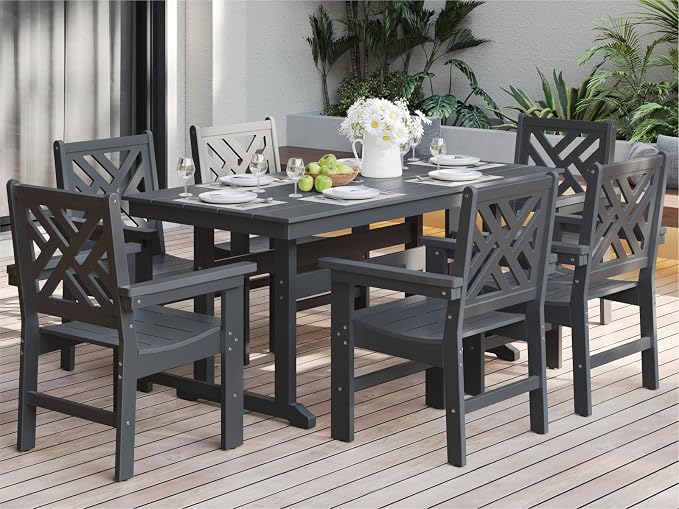 7-Piece Outdoor Dining Set, HDPE All-Weather Patio Table and Chairs Set by BIVODA
