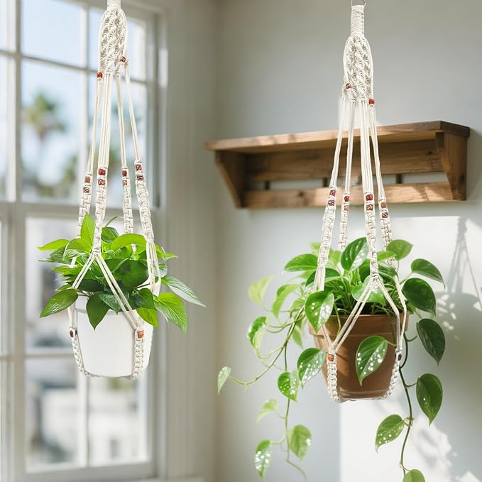 Belit 2 Pack Macrame Plant Hangers Indoor Hanging Planter Basket Decorative - Image 8