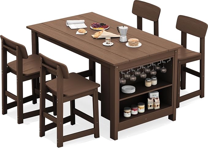 SERWALL Outdoor Bar Table and Chairs Set, 5-Piece HDPE Counter Height Patio - Image 9