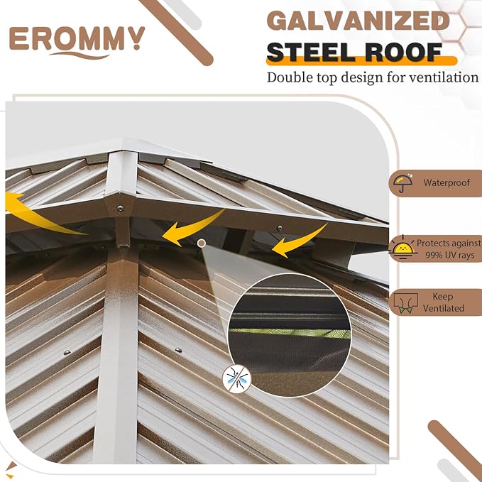 EROMMY 12'x18' Hardtop Gazebo, Galvanized Steel Double Roof Metal Gazebos - Image 5