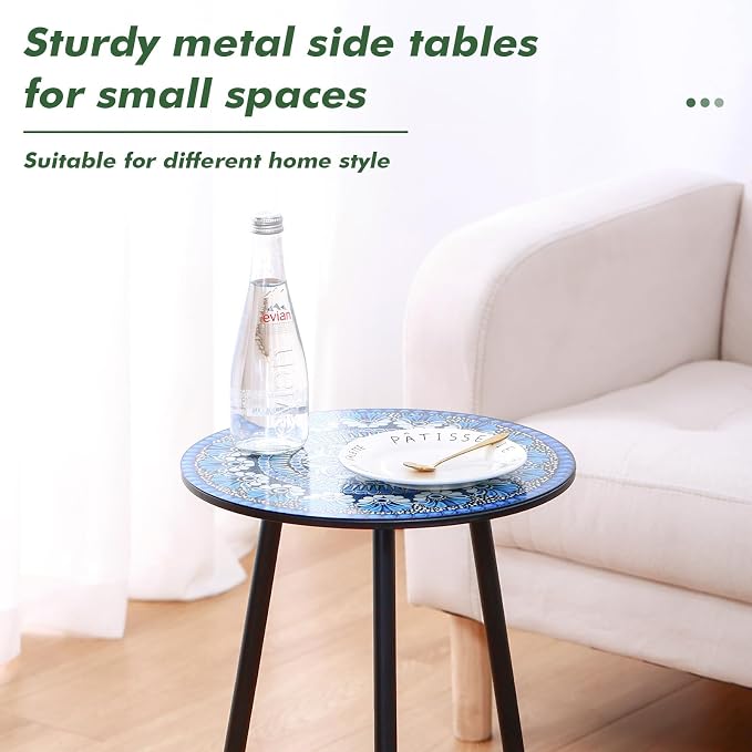 Metal Outdoor Side Tables Set of Two Small Outside Round End Table - Image 4