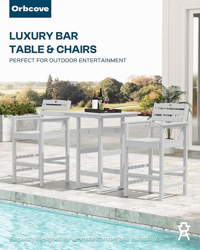 Patio Bar Table, Adirondack Chairs and Table 4 Pieces Set, Bar Height Chairs - Image 6