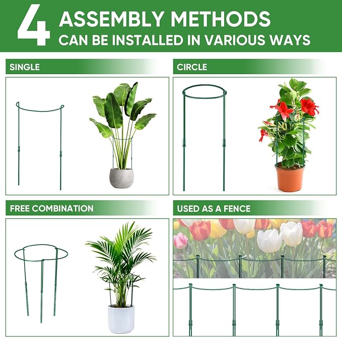 6 Pack 32 or 16 inch Adjustable Plant Support Stakes, Heavy-Duty Half Round - Image 7