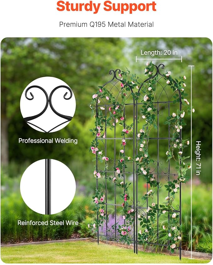 VEVOR 71 x 20 in, 2 Packs Rustproof Metal Garden Flower Trellis, Outdoor - Image 2
