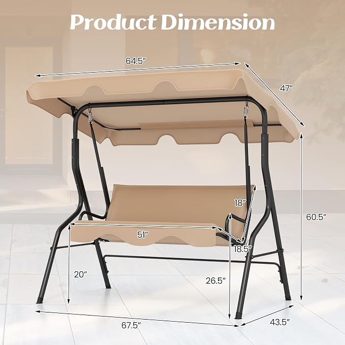 Tangkula 3 Person Porch Swing, Patio Swing - Image 6