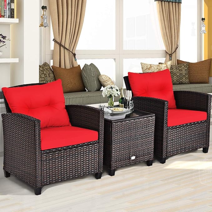 Tangkula 3 Pieces Patio Furniture Set, PE Rattan Wicker 3 Pcs Outdoor Sofa Set - Image 3