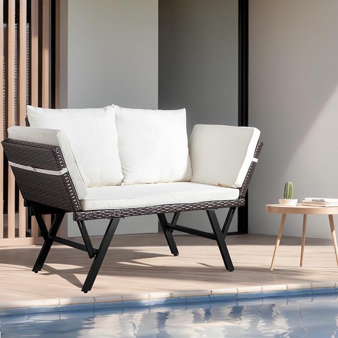 VINGLI Outdoor Loveseat, Woven Rattan Outdoor Sofa - Image 7