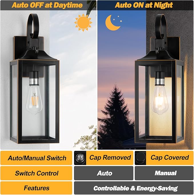 19" Dusk to Dawn Outdoor Lighting 2 Pack, Large Dusk to Dawn Outdoor Wall Lights - Image 3