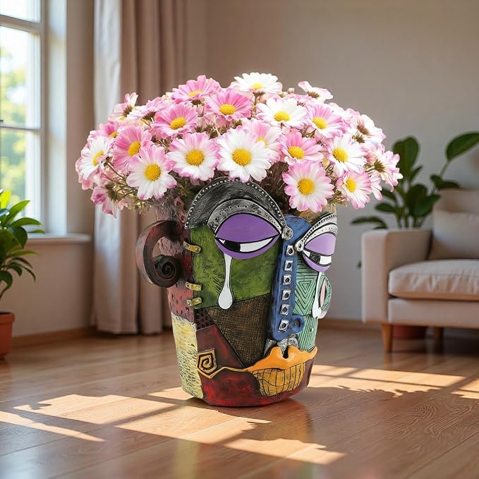 Picasso Abstract Face Flower Pot, Unique Resin Crafted Planter - Image 8