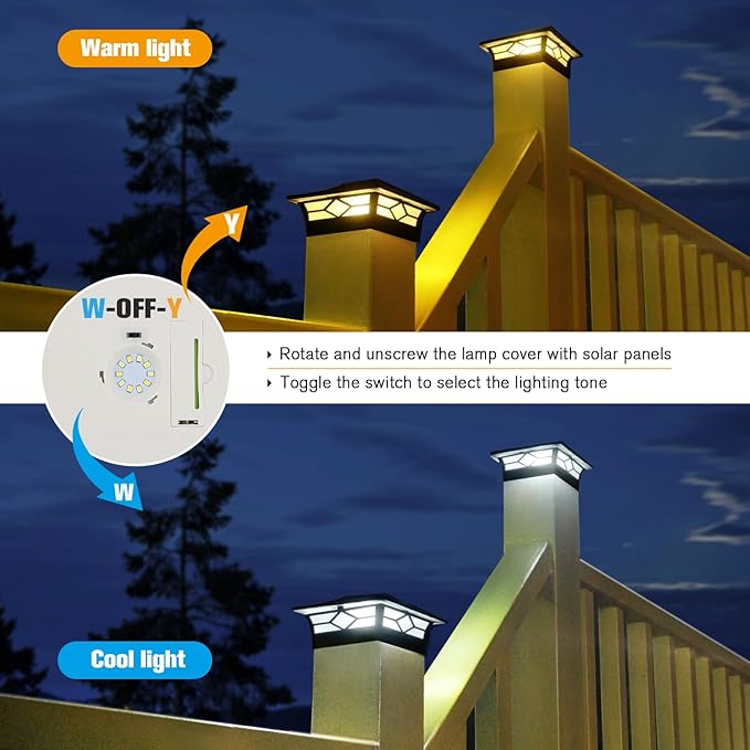 Solar Post Cap Lights Outdoor 12pack, Waterproof Solar Powered Deck Fence Post - Image 4