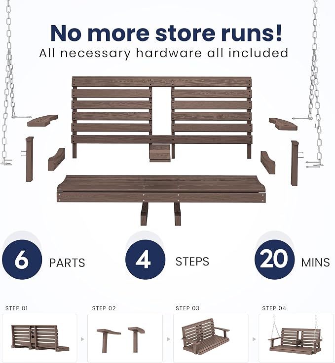 KINGYES Outdoor Hanging Porch Swing, Waterproof Swing - Image 6