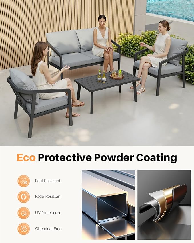 Outdoor Patio Loveseat, Never-Rust Aluminum Outdoor Loveseat Couch - Image 7