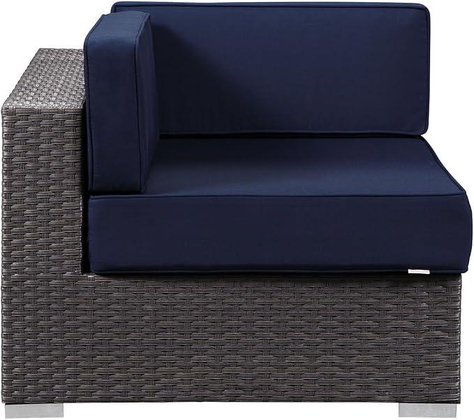 Modway Sojourn Wicker Rattan Outdoor Patio Sunbrella Fabric Corner in Canvas - Image 4