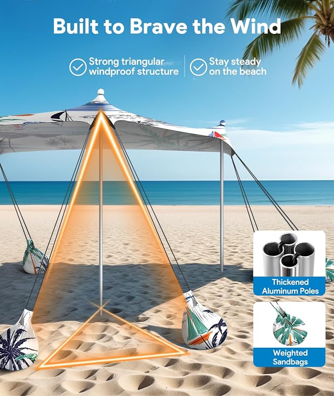 Beach Tent Sun Shelter, 10 x 10 FT Beach Canopy Tent Sun Shade, UPF50+ Tents - Image 3