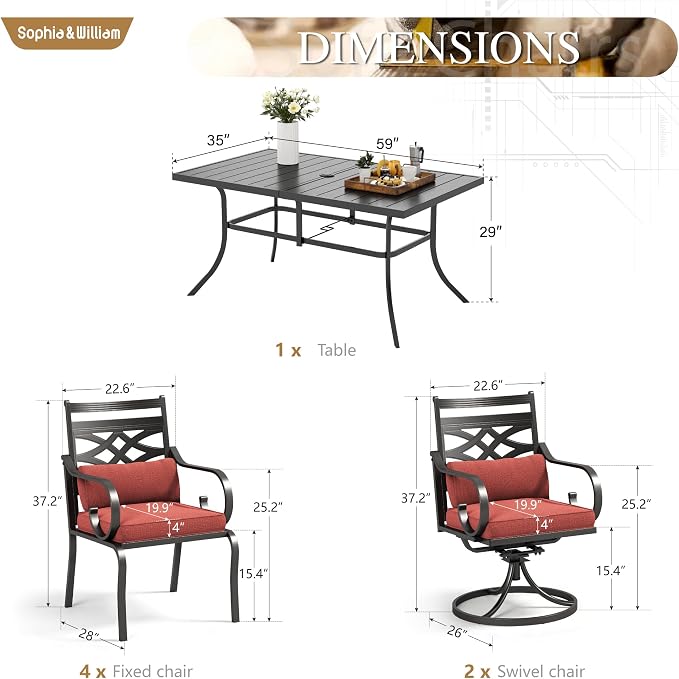 Sophia and William Outdoor Patio Dining Set - Image 6