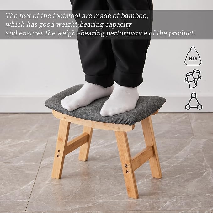 Foot Stool, Bamboo Small Sofa Foot Rest Under Desk, Extra Seating - Image 4