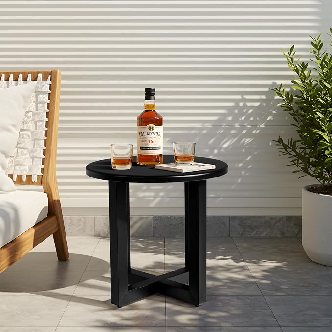 VINGLI Round Outdoor Side Table, Small Metal Outdoor Table Patio End Tables - Image 6