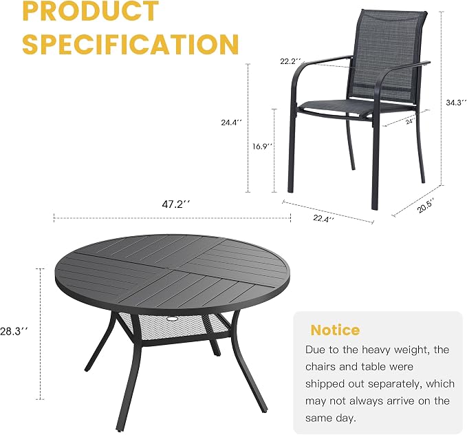 VICLLAX Patio Table and Chair Set of 6, All Weather Metal Round Outdoor Dining - Image 7