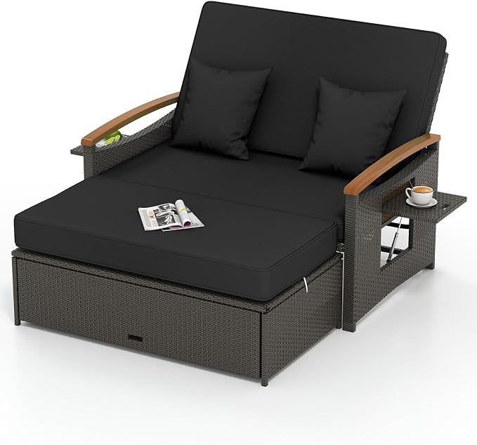 COSTWAY Patio Rattan Daybed, Outdoor Loveseat Sofa by COSTWAY