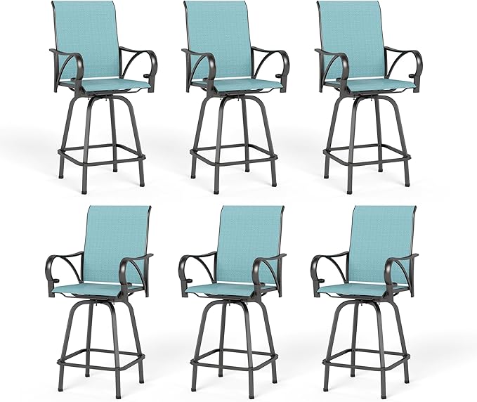 PHI VILLA Outdoor Bar Stools Set of 6, Swivel Patio Bar Stools & Chairs by PHIVILLAThepioneerofcomfortablehouseholdsupplies