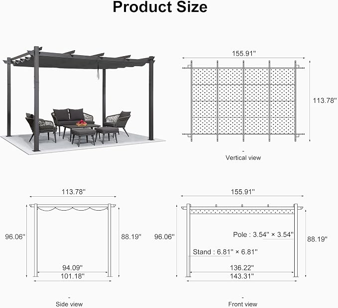 PURPLE LEAF 10' X 13' Outdoor Retractable Pergola - Image 7