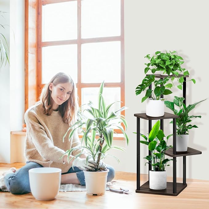 4 Tier Plant Stand Indoor, Thickened Metal Wood Corner Plant Shelf Stands - Image 6