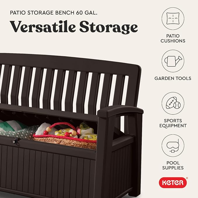 Keter 60 Gallon Storage Bench Deck Box - Image 7