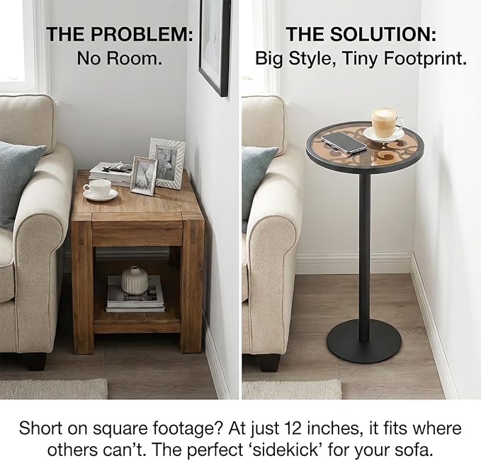 Black Drink Table, Indoor Outdoor Small Round Side Table - Image 3