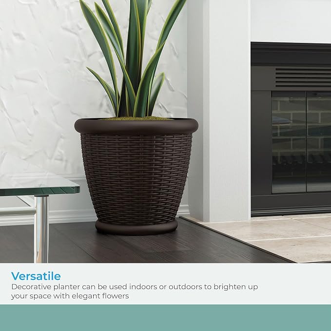 Suncast 3 Pack Wicker Planter w/Drillable Drain Holes, Decorative - Image 6