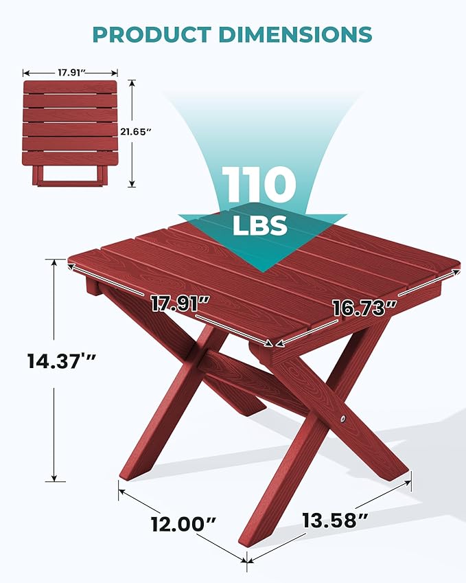 SERWALL Folding Outdoor Side Table Set of 2, Portable Adirondack Side Table - Image 3