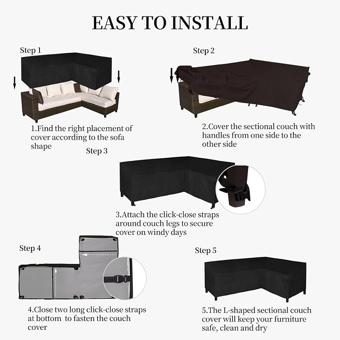 Easy-Going 600D Patio L-Shaped Sectional Sofa Cover - Image 7