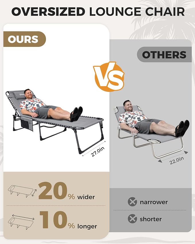 KingCamp Oversized Tanning Chair, Extra-Wide Padded Folding Chase Lounge Chairs - Image 3