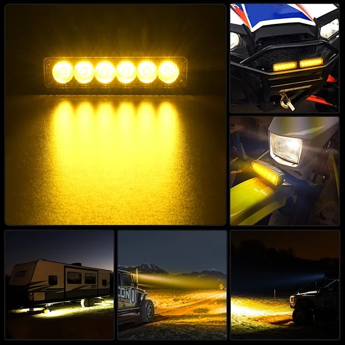 Nilight 6 inch Amber LED Light Bar 2PCS 18W Spot Driving Fog Single Row Off - Image 6