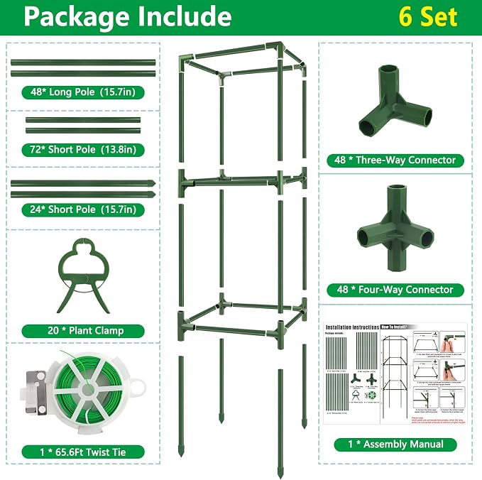 6 Pack Square Tomato Cages, 49.2" Large Upgraded Heavy Duty Steel Tomato - Image 6