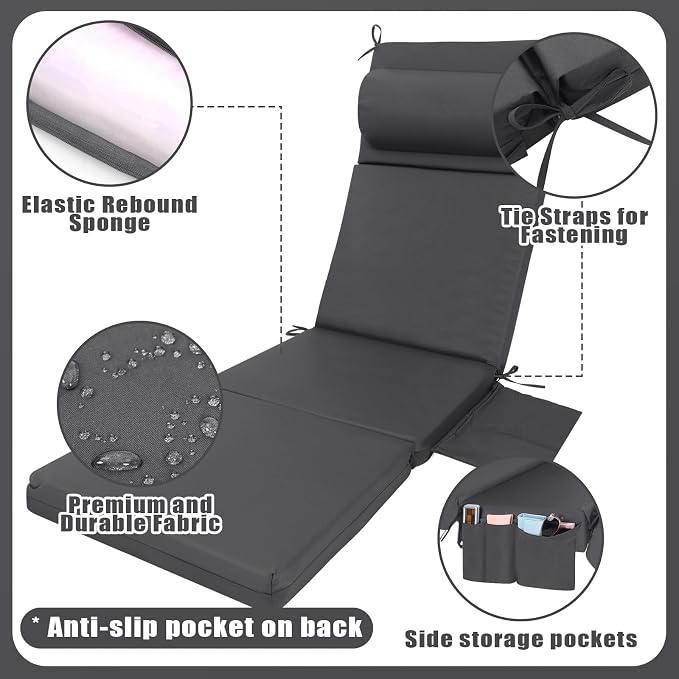 Wenqik 2 Pcs Outdoor Chaise Lounge Cushion - Image 2
