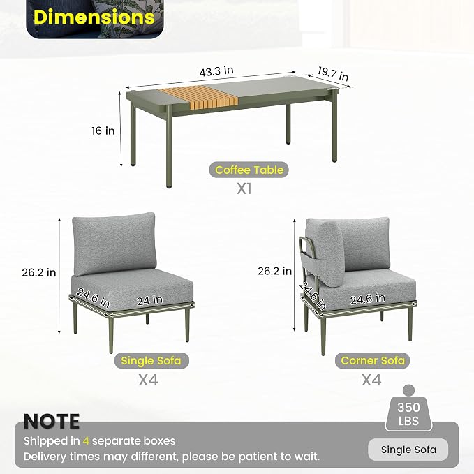 Sundale Outdoor 9 Pieces Patio Furniture Set, U-Shaped Outdoor Sectional Sofa - Image 2