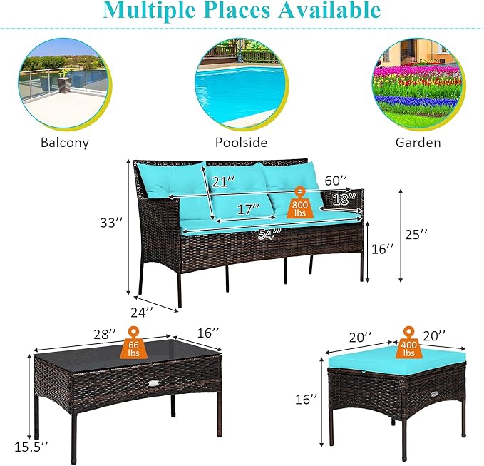 Tangkula 3 Pieces Patio Conversation Set, Outdoor PE Rattan Wicker Furniture - Image 5