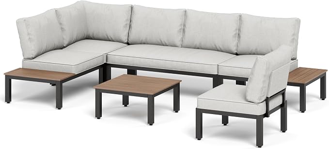 PHI VILLA 6 Pieces Outdoor Patio Furniture Set, Metal Frame Modern Outdoor - Image 8