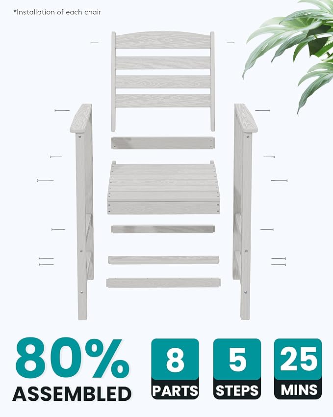 SERWALL Tall Adirondack Chairs Set of 2, Oversize Balcony Adirondack Chairs Set - Image 7