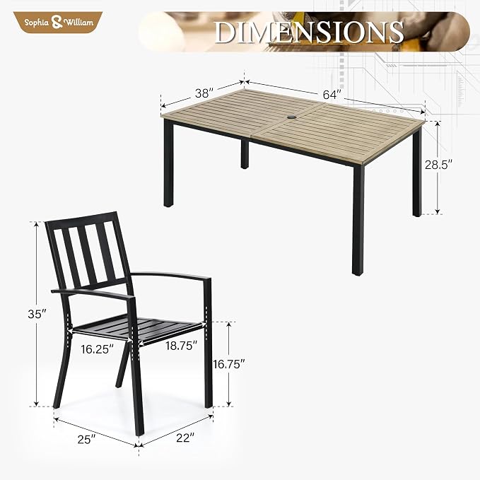 Sophia & William 7 Piece Patio Dining Set Outdoor Table and Chairs Metal Patio - Image 7