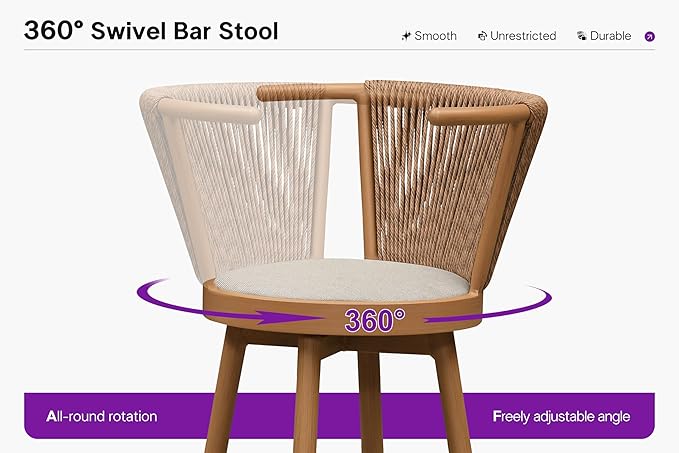 PURPLE LEAF Outdoor Swivel Counter Height Bar Stools Set of 2 Metal Modern - Image 4