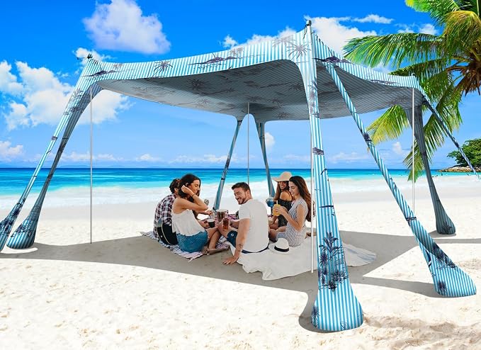 Beach Tent Sun Shelter 10x10ft Beach Canopy Easy Pop Up Sun Shade Portable by Wabolay