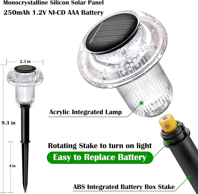 Solar Lights Outdoor Pathway Waterproof 8 Pack Color Changing LED Acrylic - Image 2