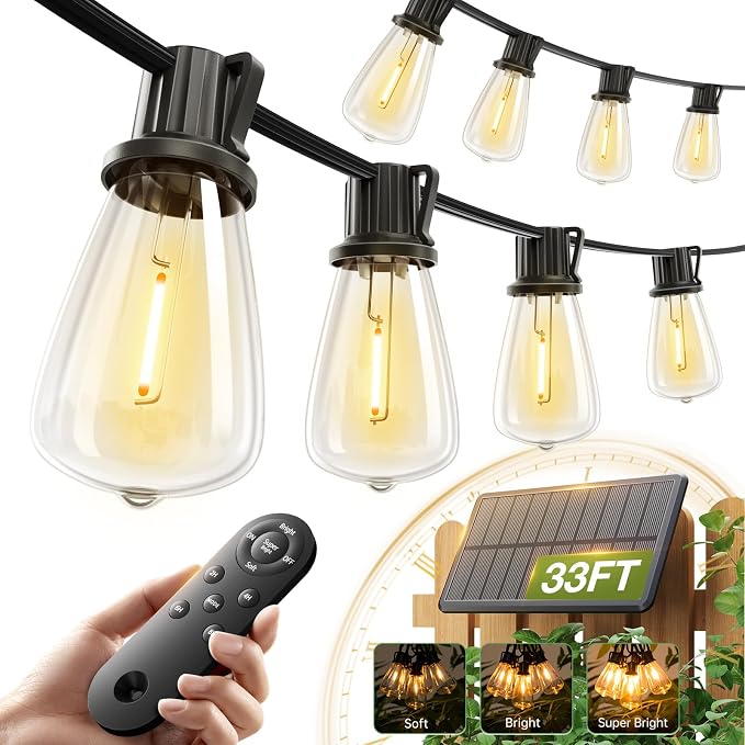addlon 33 FT Solar String Lights Waterproof, Patio Light Solar Powered by addlon